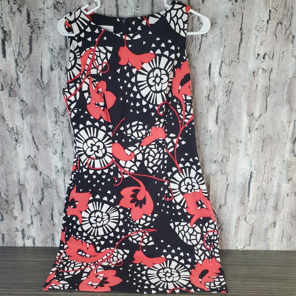 Dressbarn‎ Sleeveless Dress Women's 8 Black/White/Red Floral Print Mid Length
